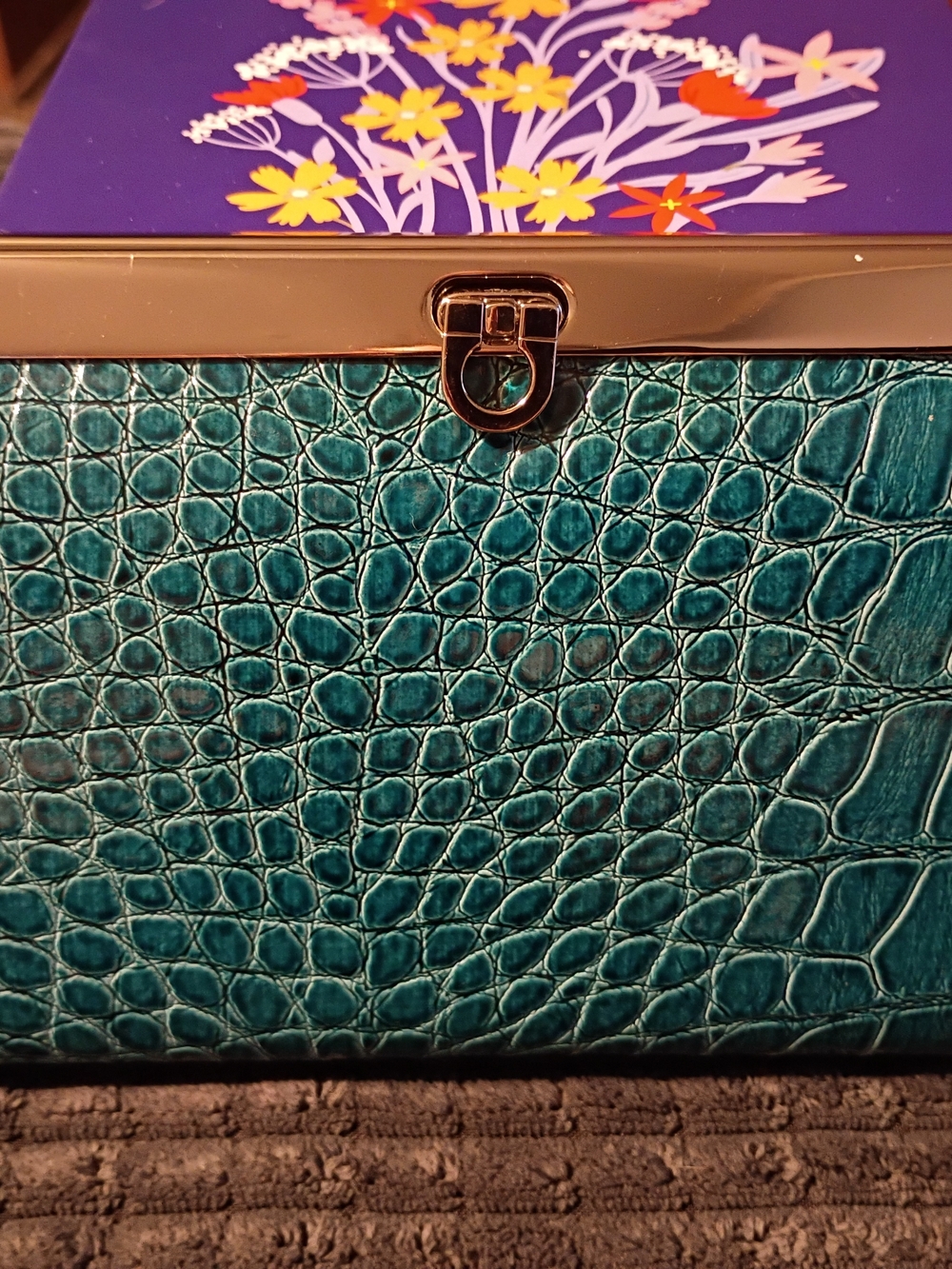 Teal Faux Croc-Embossed Women's Wallet